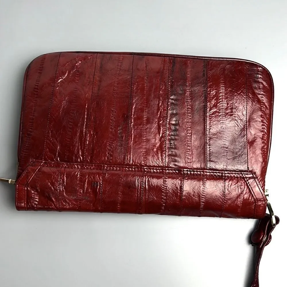 Vintage Real Eel Skin Maroon Clutch Shoulder Bag Purse
